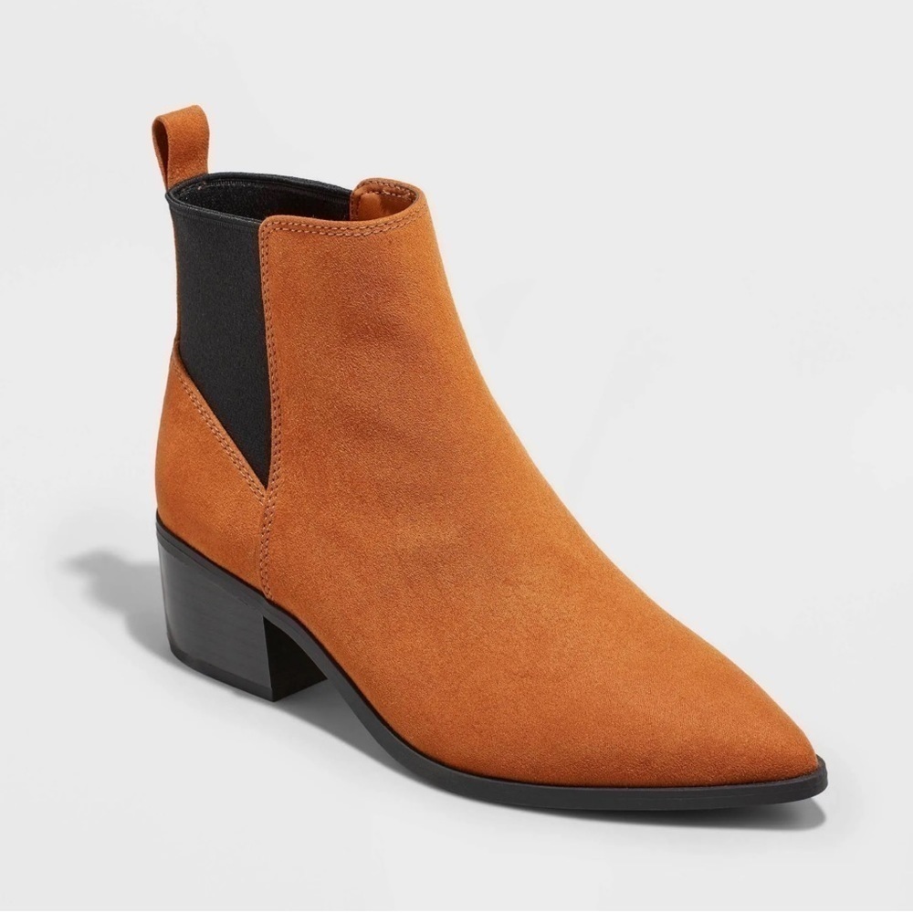 A New Day Gwen Boots Faux Suede Memory Foam Cognac Brown